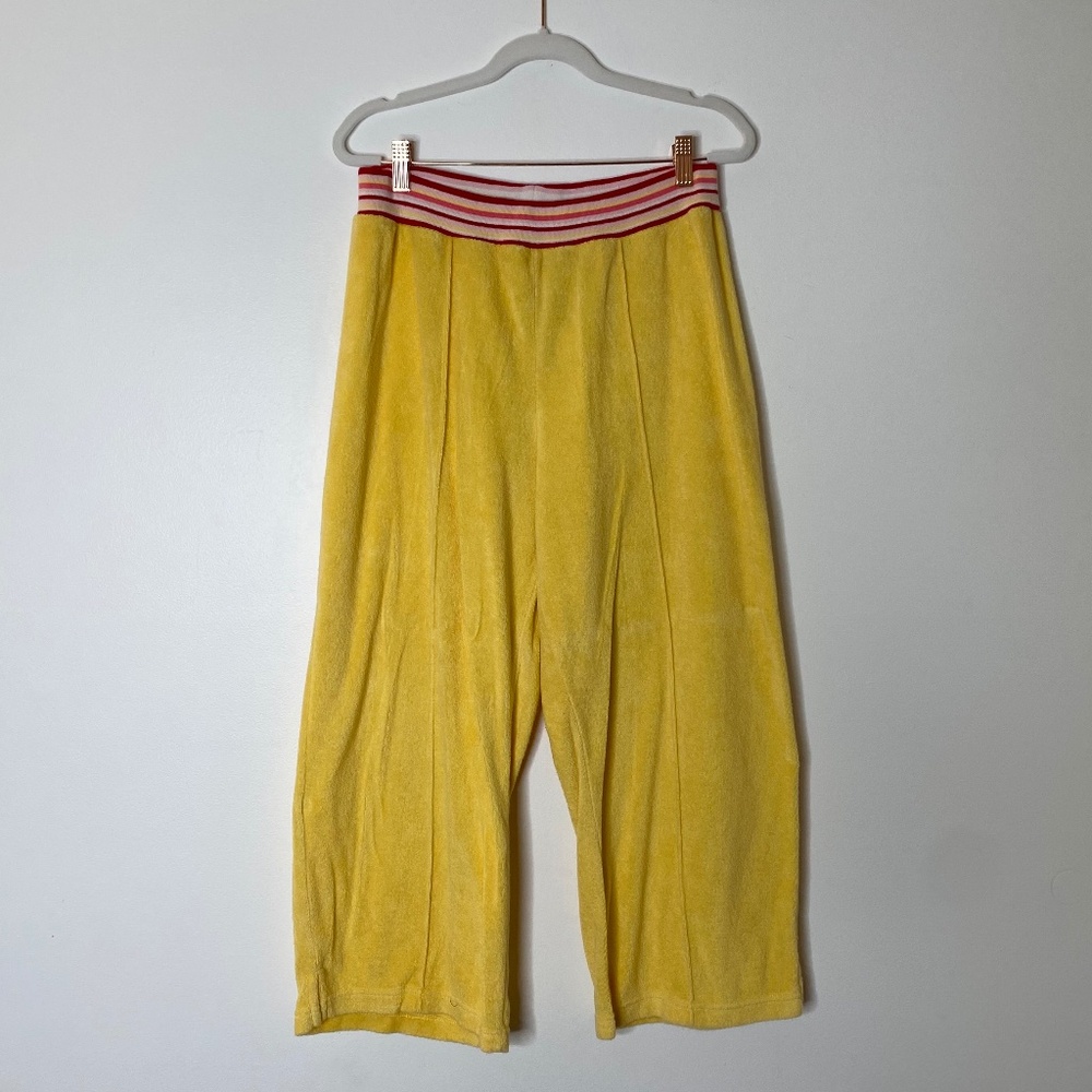 Y2K Yellow Terrycloth Center Seam Cropped Wide Leg Pull On Pants Size Medium